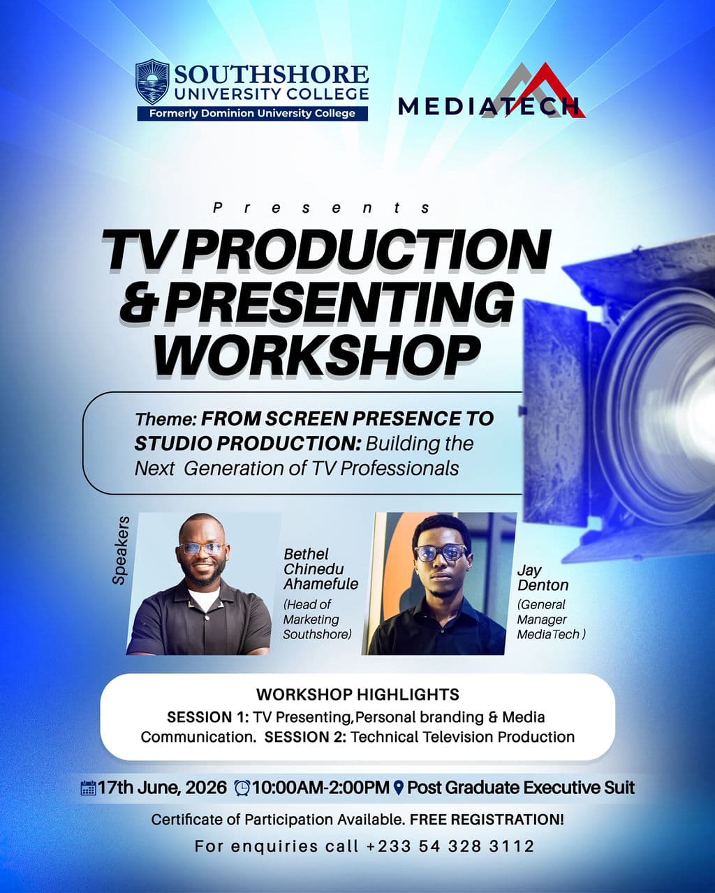 Southshore University College Hosts TV Production and Presenting Workshop
